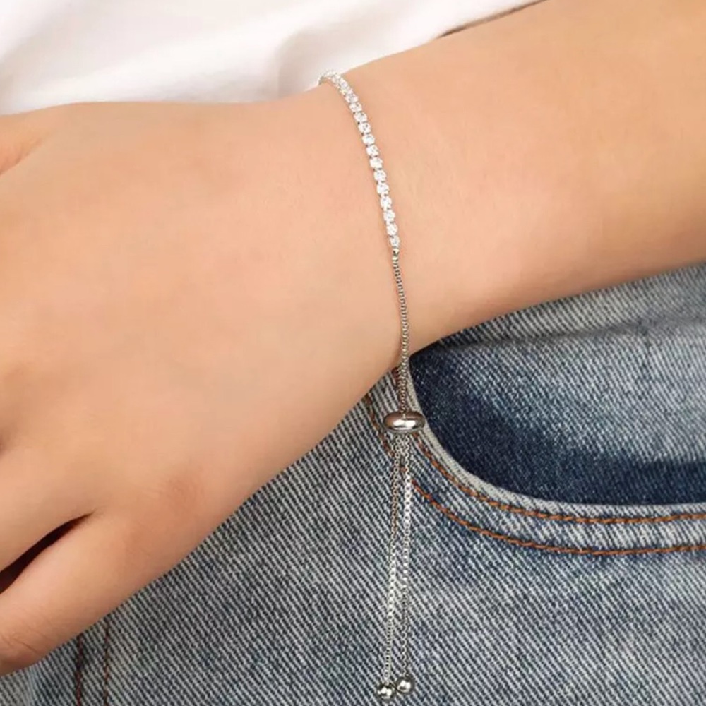 Silver CZ Adjustable Slider Bracelet